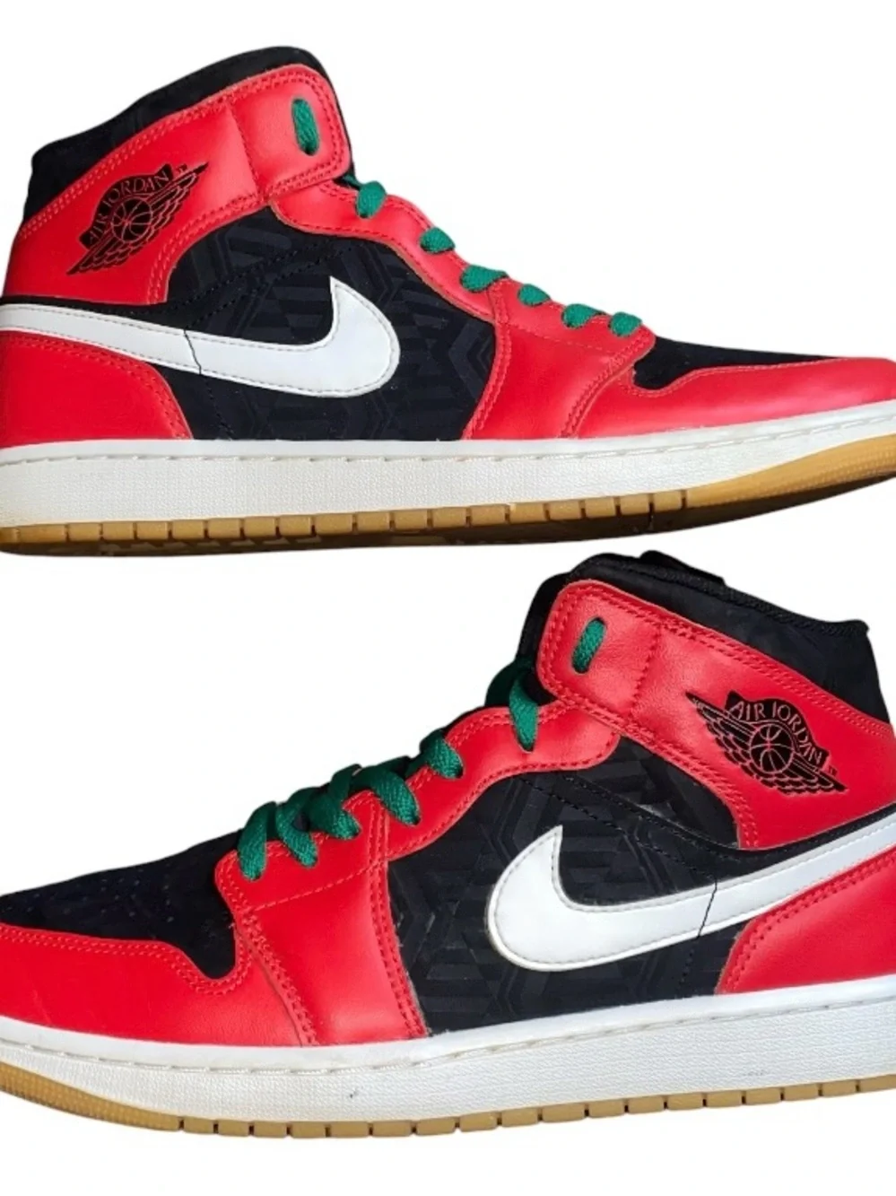 Air Jordan 1 Mid SE Men's Size 10.5 Black/Fire Red-White-Malachite DQ8417-006